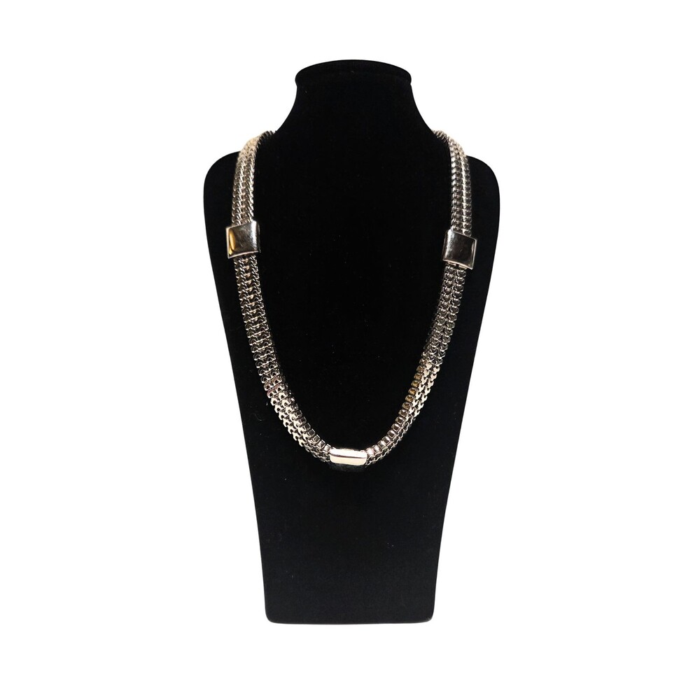 Monet Silver Tone Mesh Chain Necklace Geometric Stations Adjustable